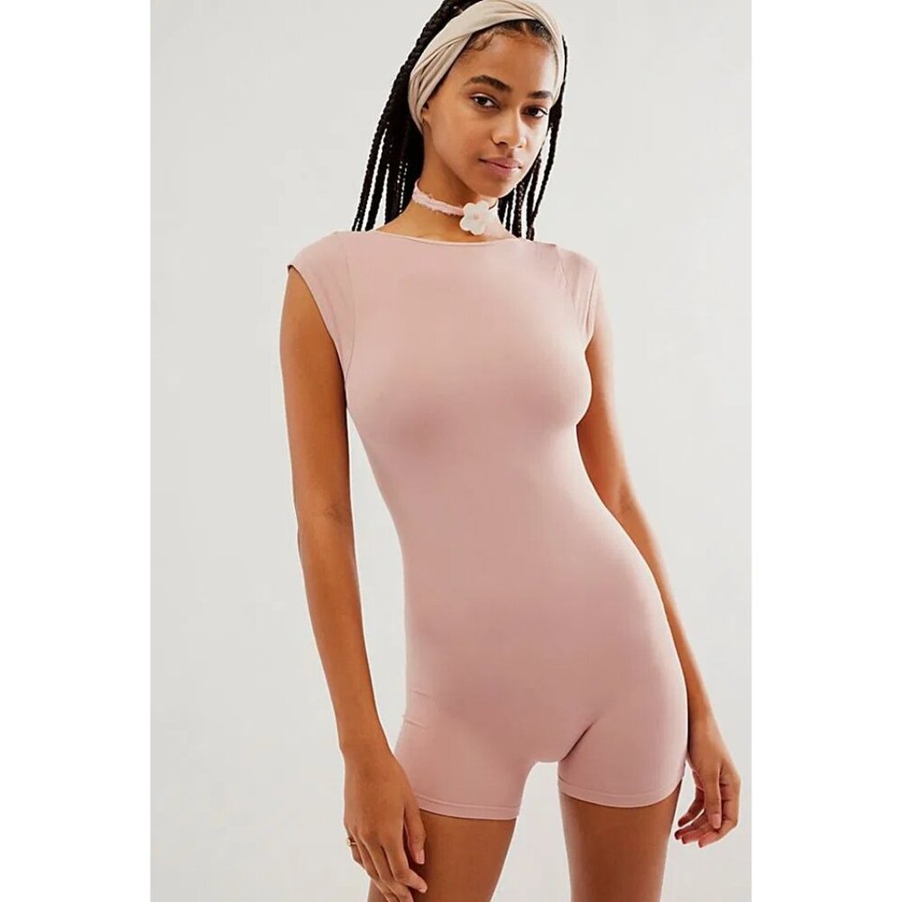 Free People Intimately Let Go Shortie Romper Rose Pink Nude Women's Size XS